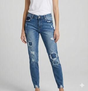 Puzzle Jeans Womens Juniors 11/12 Blue Denim Jeans Distressed Skinny